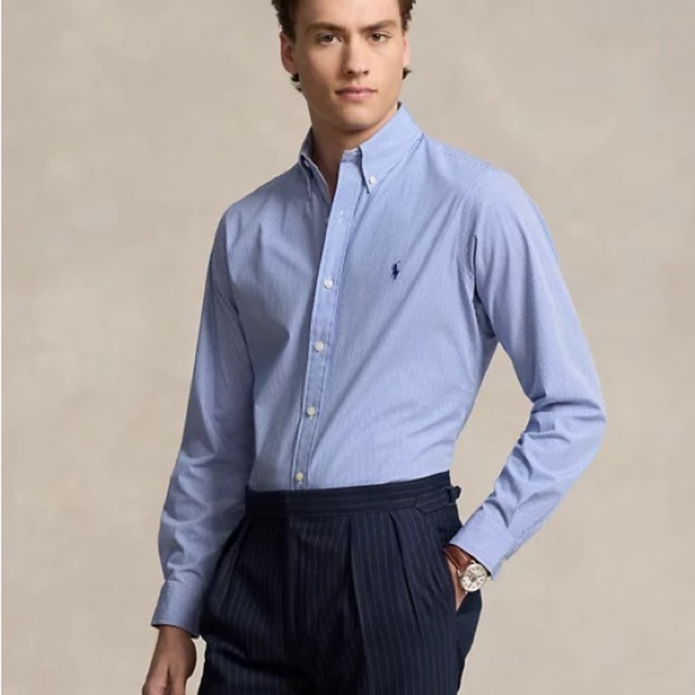Ralph Lauren Blue Striped Blake Cotton Oxford Dress Shirt XL